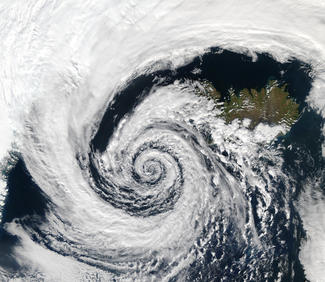 a large cyclone made up of clouds spiraling