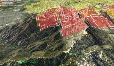 Satellite image of California mountains showing altitude