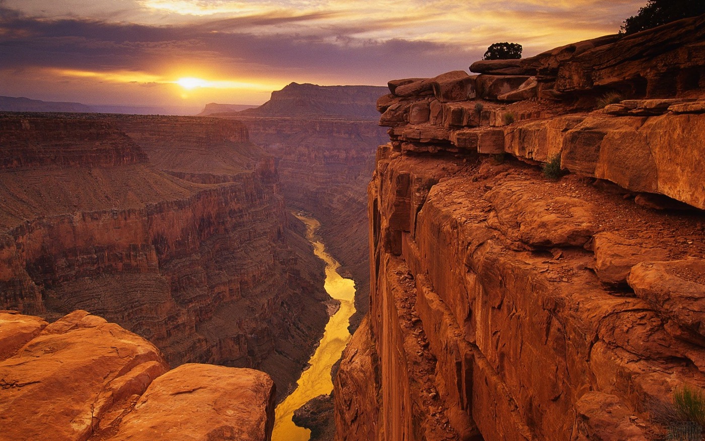 a sunset view of the Grand Canyon