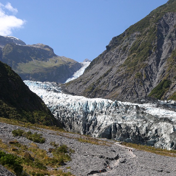 aA glacier cutting through a mountain pass