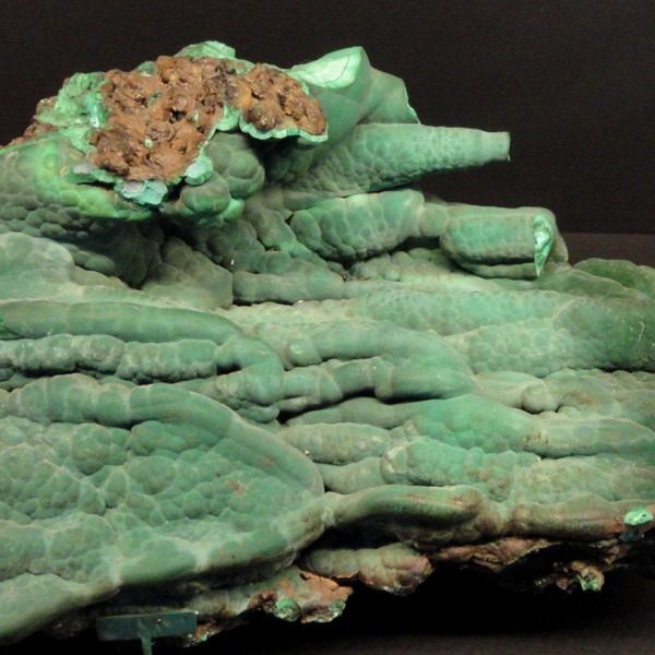 green, bumpy, tube-shaped mineral specimen