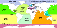 Map of world oceans and Seas