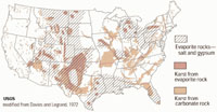 Map of limestone karst regions of the United States