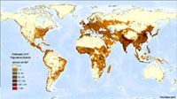 World population density map of the world for 2015.