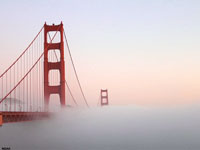 Fog layer beneath the Golden Gate Bridge, California.