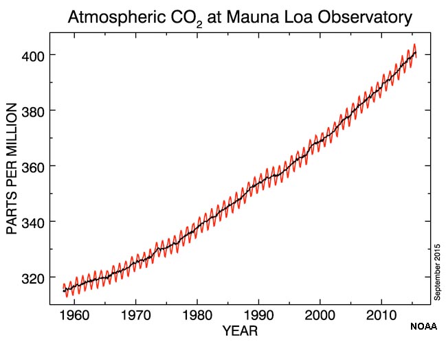 Las concentraciones de dióxido de carbono registran en los últimos 50 años.