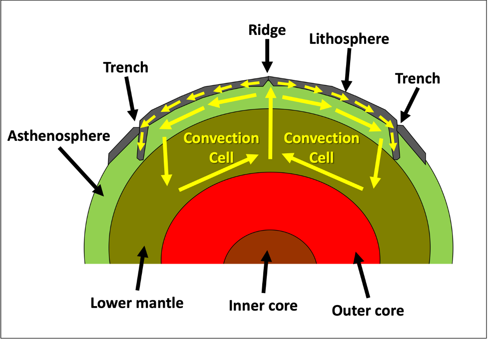 Figure 4.3, convection cells of the mantle.
