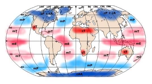 Regiones globales de origen de masa de aire