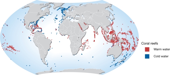 Distribución de arrecifes de coral