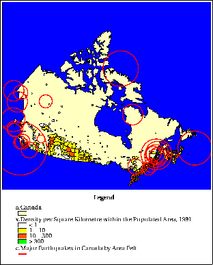 Earthquakes in Canada map.