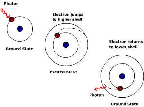 absorción de fotones y órbita electrónica