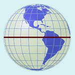 Globe diagram showing the Equator at 0&deg; latitude, dividing Earth into Northern and Southern Hemispheres