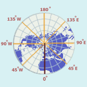 Meridians of longitude with the Prime Meridian highlighted in red.