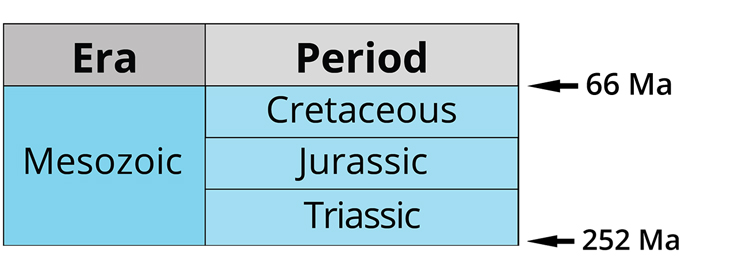 The three periods of the Mesozoic era. Image by Jonathan R. Hendricks. Creative Commons License This work is licensed under a Creative Commons Attribution-ShareAlike 4.0 International License.