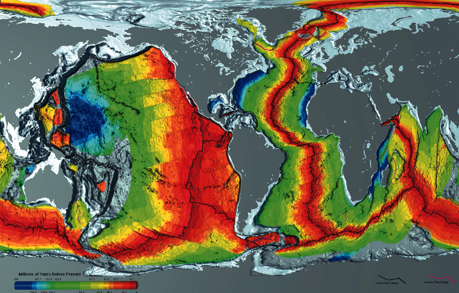 Seafloor crustal age map - NOAA