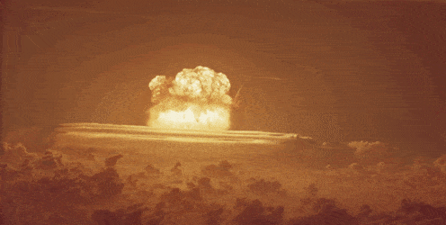 Castle Bravo atmospheric nuclear test, 15kT, at Bikini Atoll, March 1, 1954, Pacific Proving Grounds (Source: Wikimedia Generic CC). Nuclear tests like these have left behind radioactive materials that may end up defining the Anthropocene, beginning in 1950.