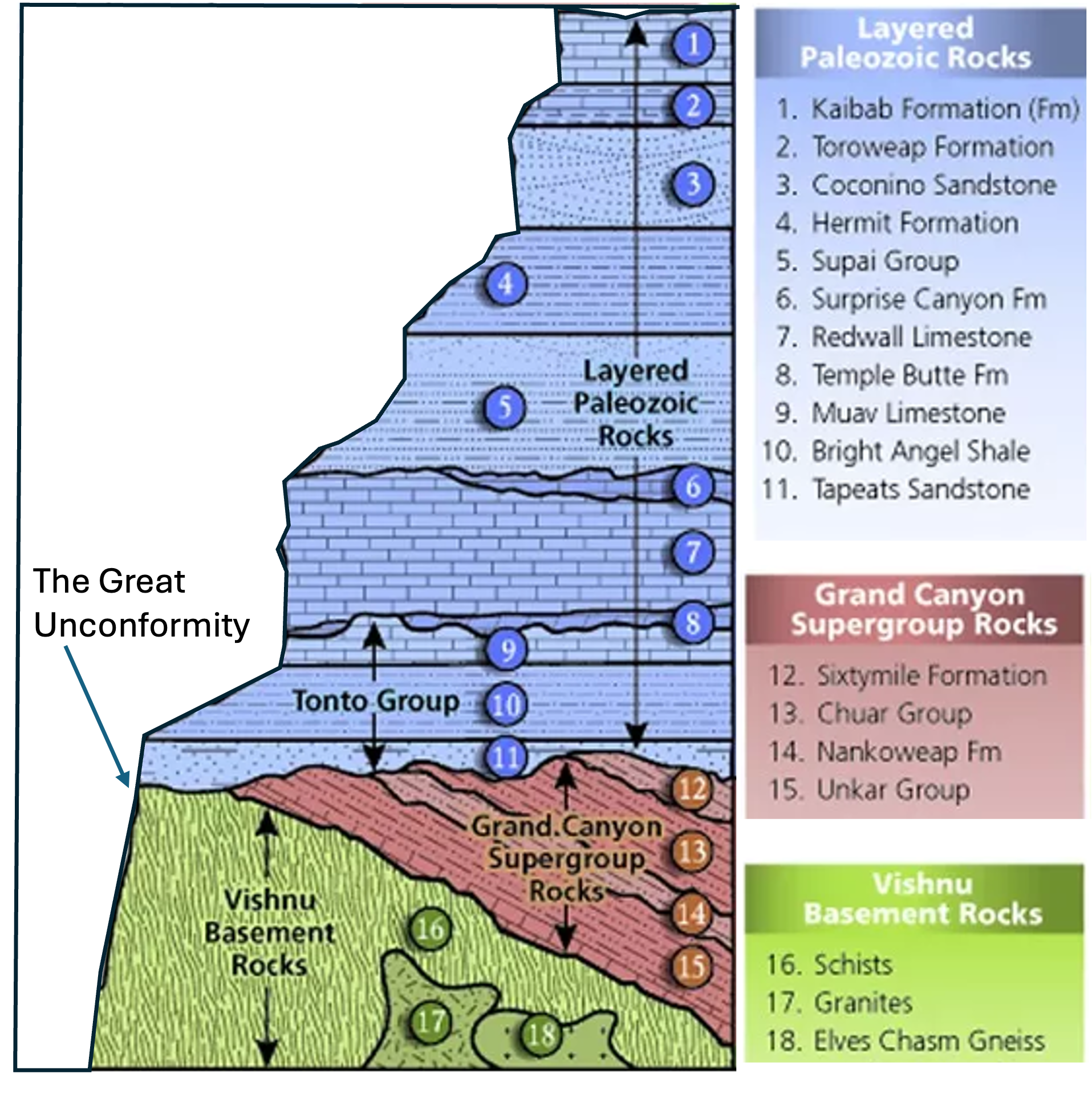 Cross section of Grand Canyon geologic units.
