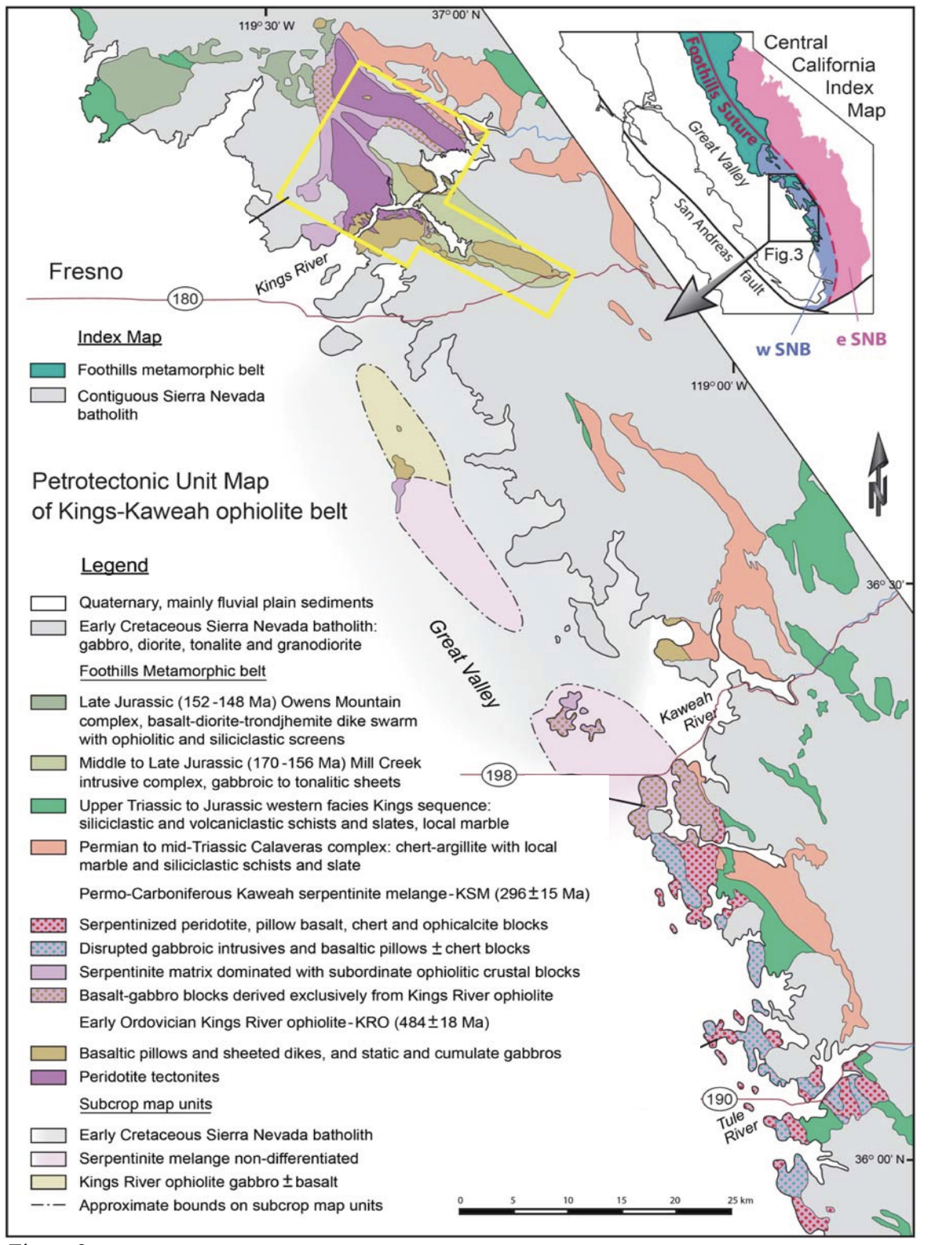 Generalized map of the western Sierra Nevada; a description is provided in the caption.