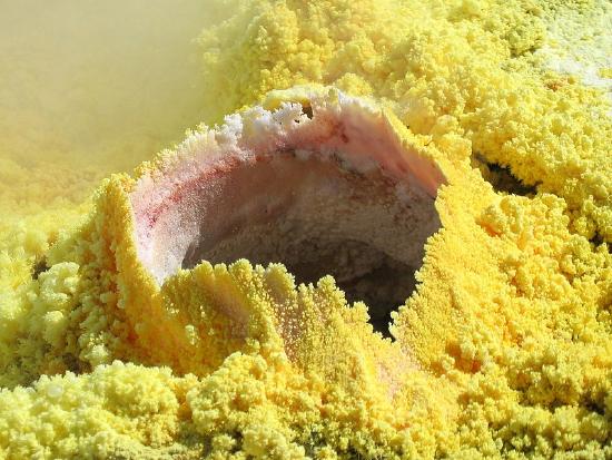 Source: This work has been released into the public domain by its author, brisk_g. Native sulfur deposited around the vent of a volcanic fumarole