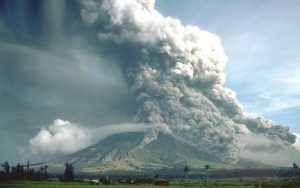 Most of the material is heading up, but small portions of the eruption column head downward.