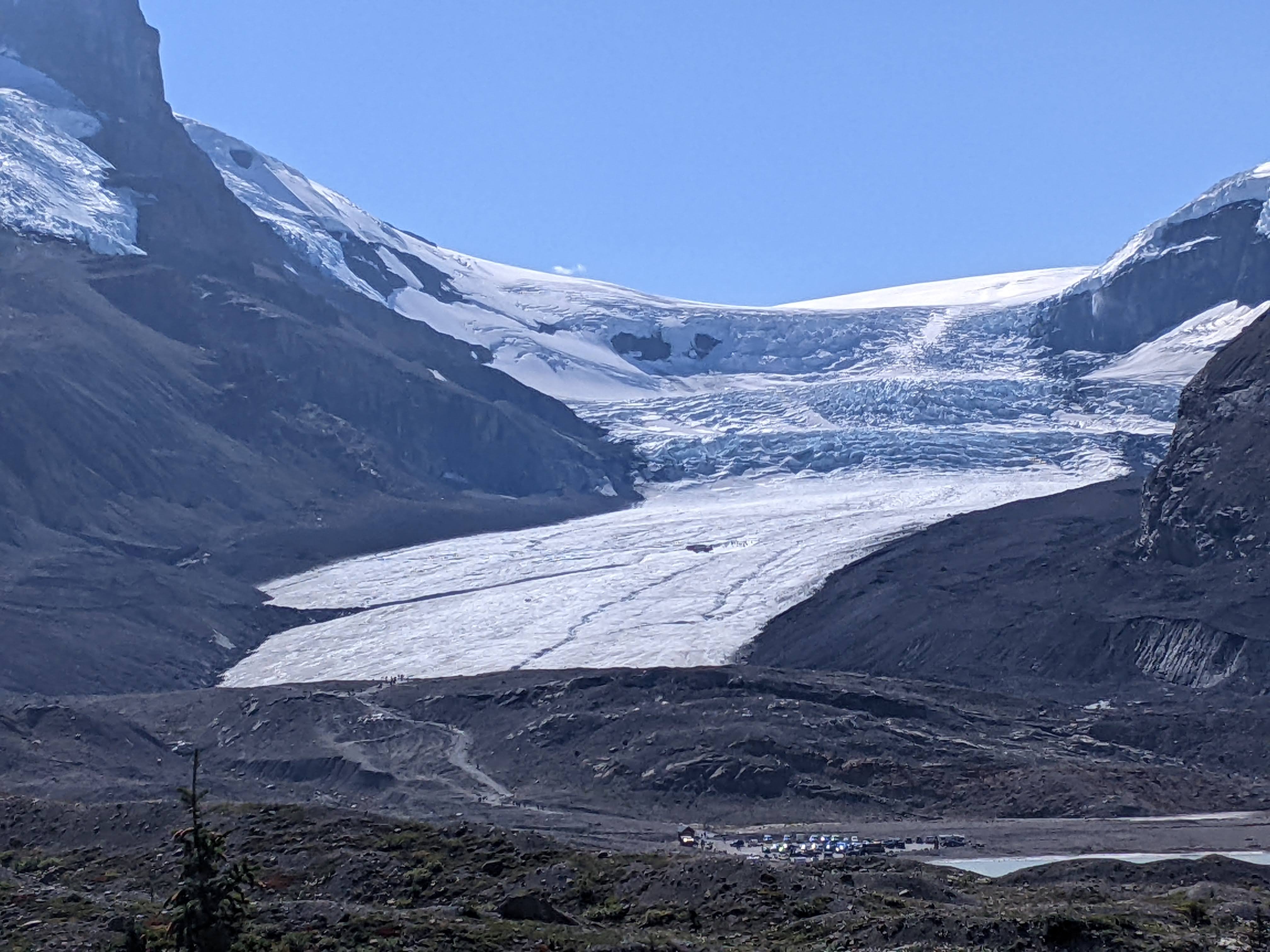 A view of the Athabasca Glacier from the Columbian Icefield in Canada.