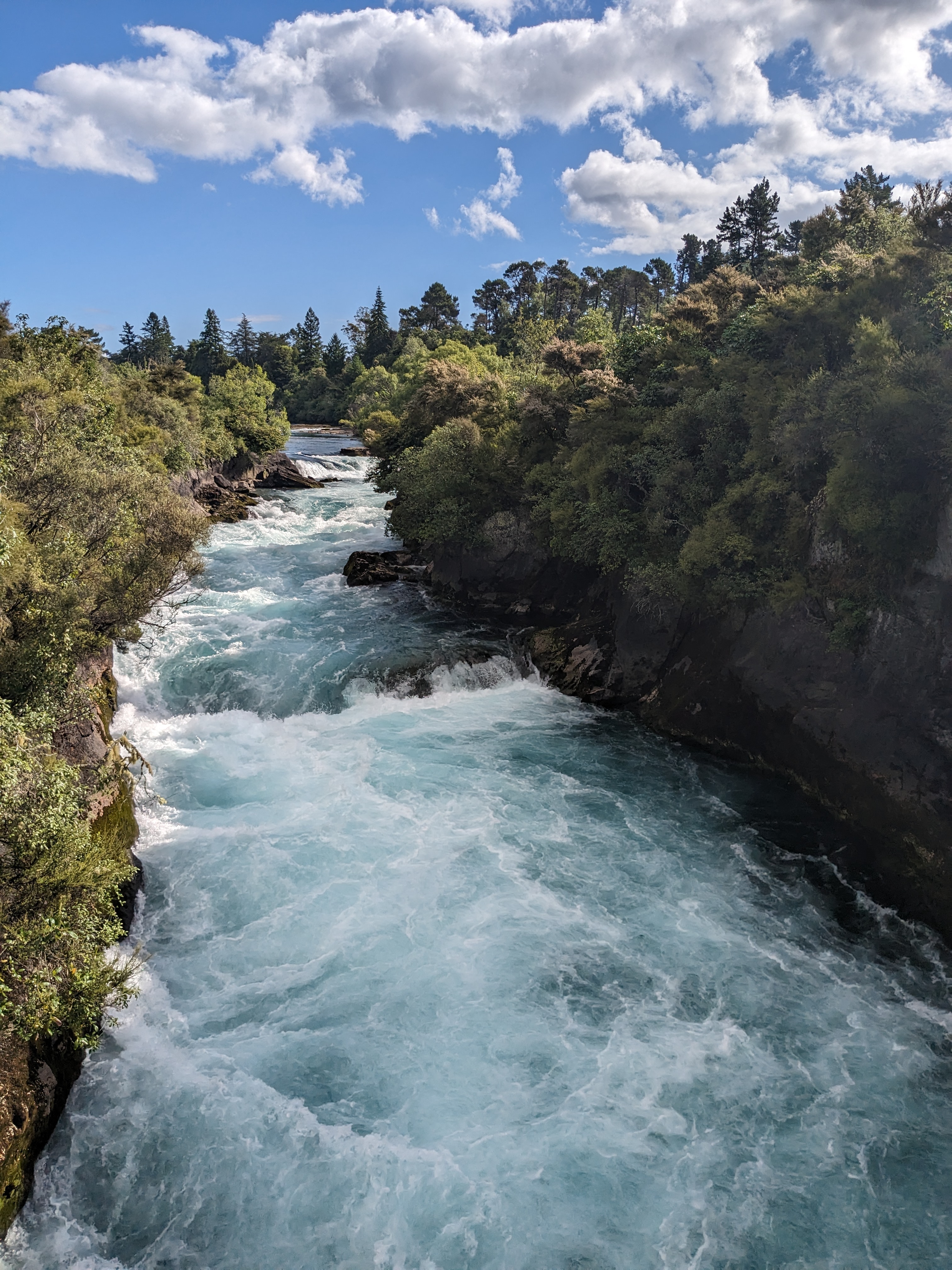 Huka Falls, a prominent set of waterfalls on the Waikato River near Taupo, New Zealand. 