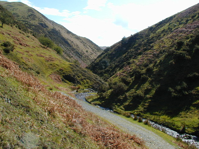V shaped river valley with interlocking spur near Church Stretton, Shropshire, England