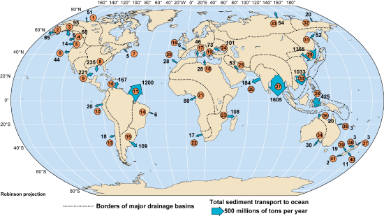 Global map with discharge of 41 rivers