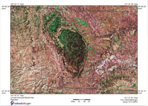 The mountain range is oval in shape.