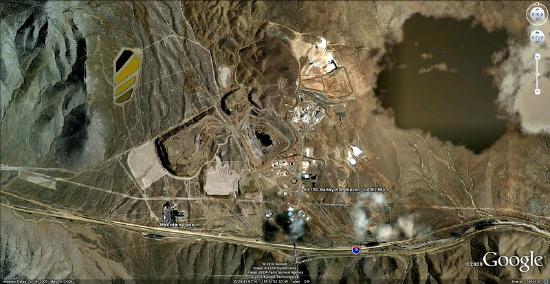 Google Earth aerial view of the Mountain Pass Mine along highway 15. 