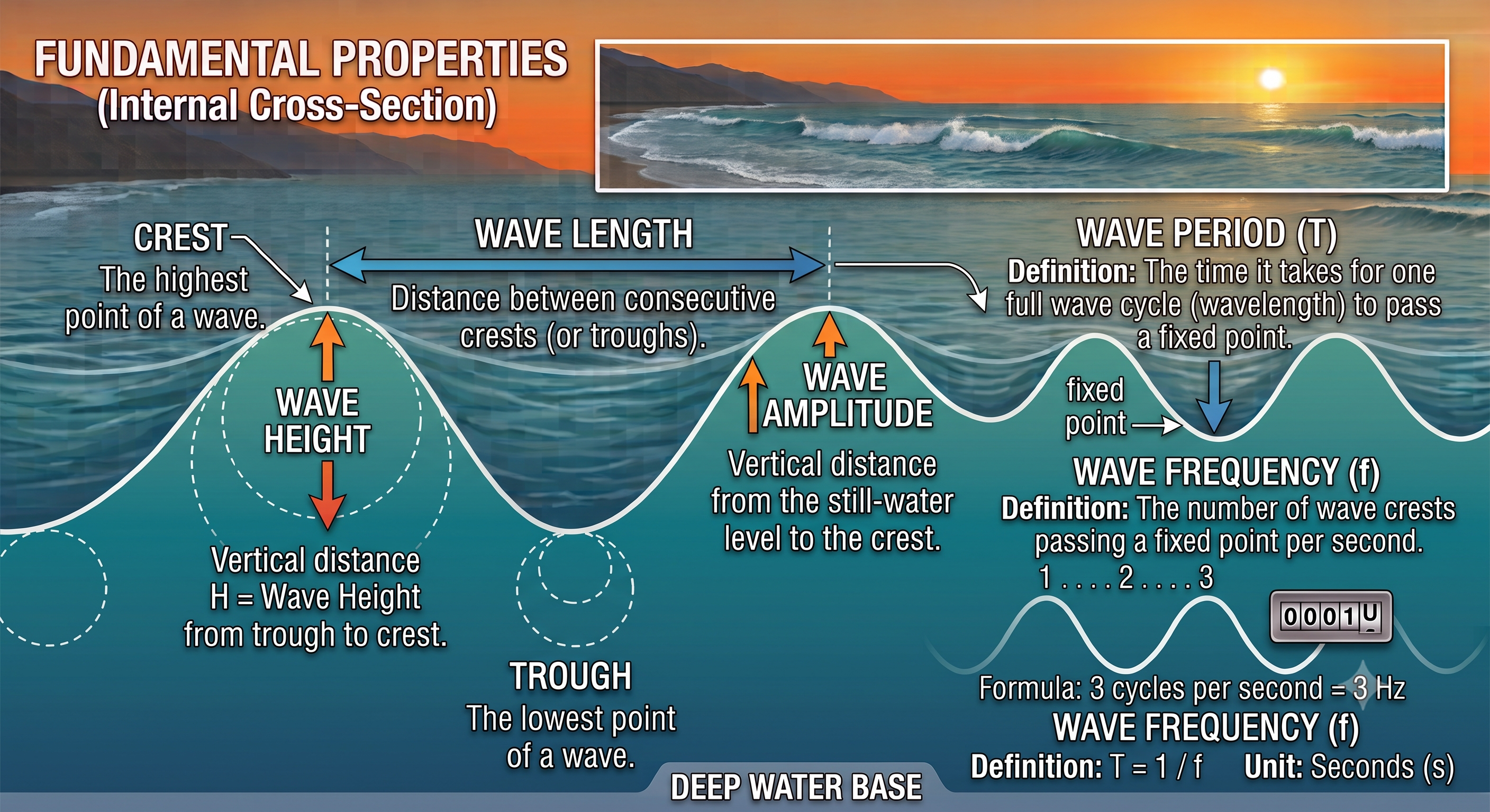 The fundamental properties of ocean waves.
