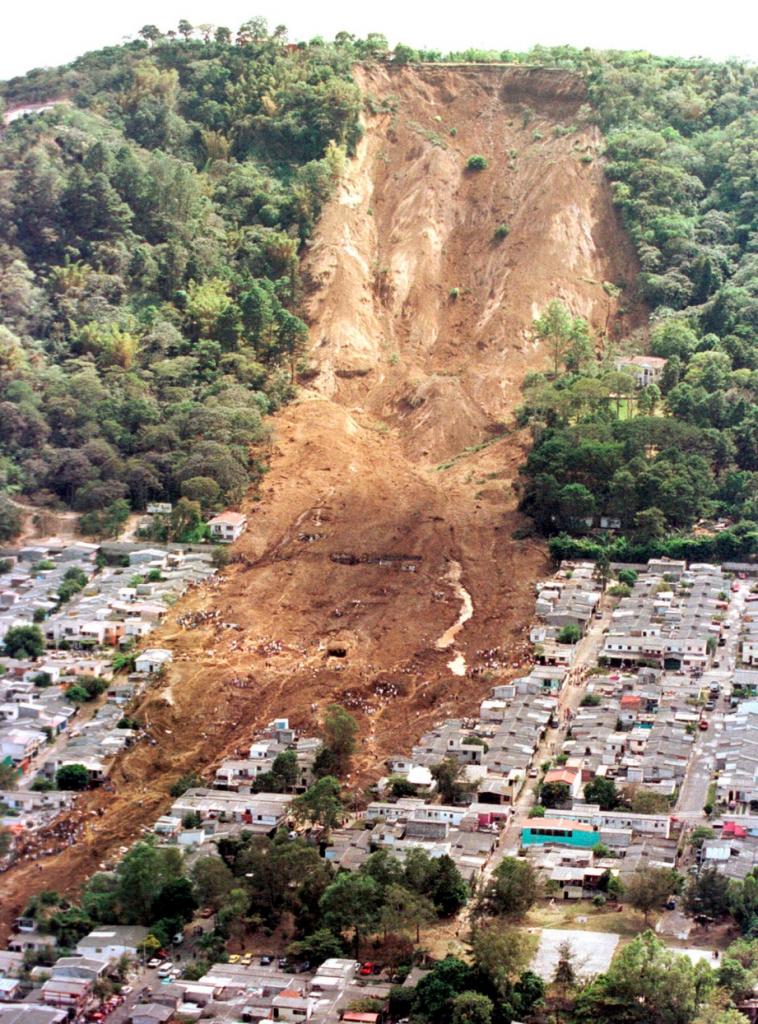 A debris slide that wiped out a large section of a residential area.
