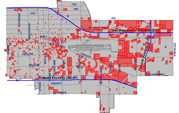 Карта нерухомості ділянки зоновані комерційні в Онтаріо Каліфорнія