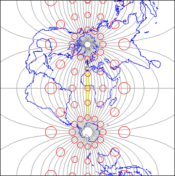 El resultado de una proyección Transversal Mercator del mundo centrada en la Zona 30 UTM