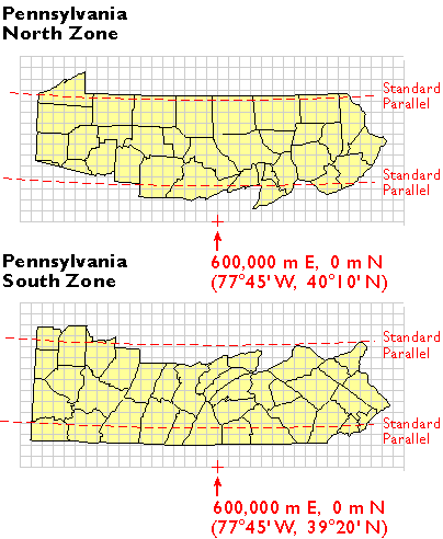 Північна зона Пенсільванії (зверху) та Південна зона Пенсільванії (знизу)