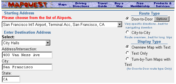 Captura de pantalla de MapQuest 1998
