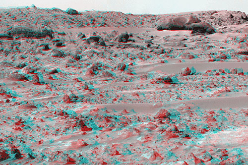 Imagen estéreo de anaglifo de la superficie de Marte