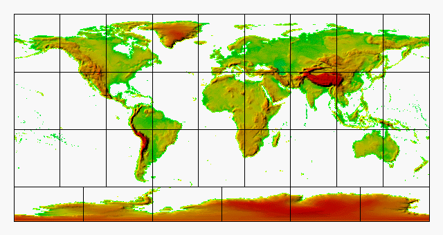 Mapa mundial del terreno generado a partir de datos de GTOPO30