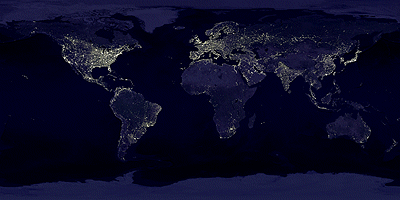 Imagen compuesta nocturna de la tierra mostrando luces de ciudades y pueblos