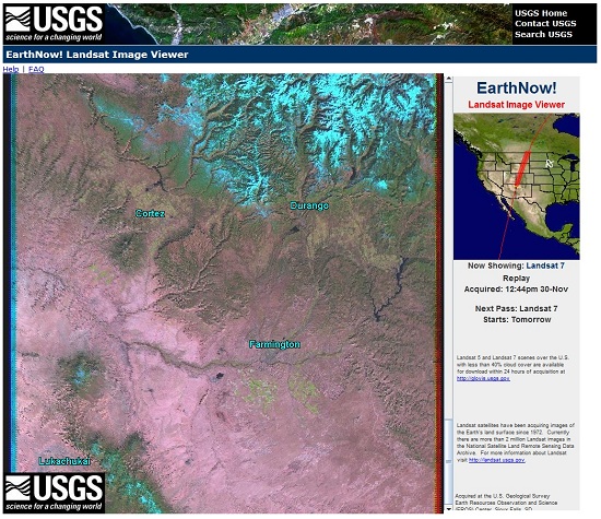 Captura de pantalla de USGS EarthNow! ventana