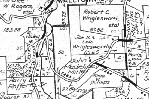 Portion of a plat map showing property boundaries
