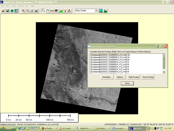 Datos de imagen Landsat vistos en el software Global Mapper