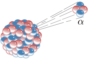 Two protons and two neutrons leave the nucleus.