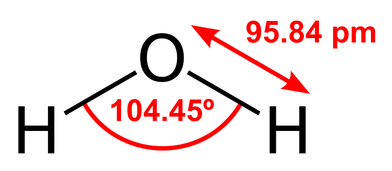 The hydrogen atoms are on one side, about 105° apart.