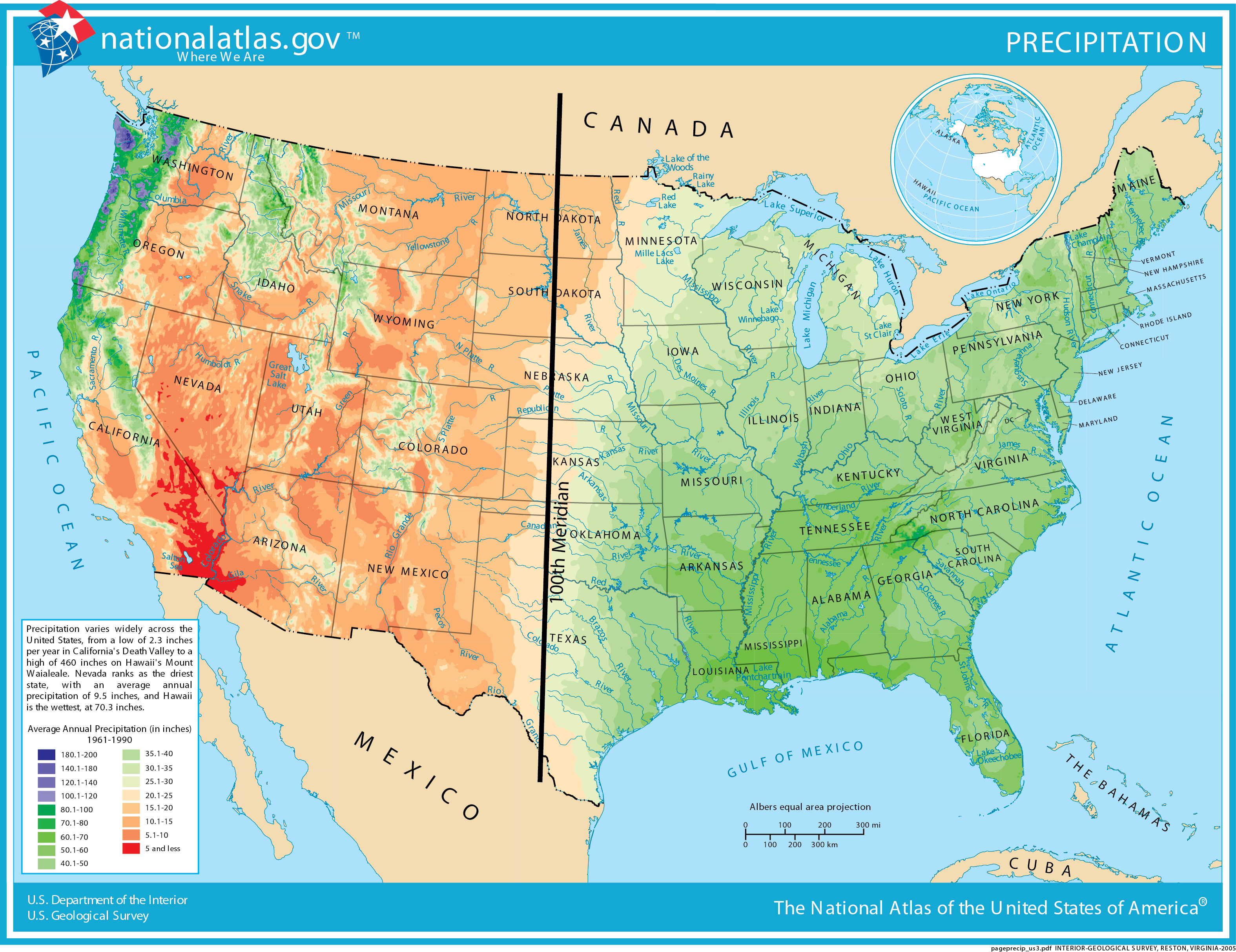 Distribution of precipitation in the United States.