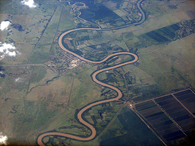 Air photo of the meandering river, Río Cauto, Cuba.