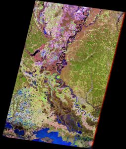Imagen satelital de la llanura aluvial del río Mississippi