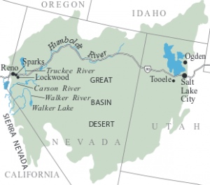The area covers most of Nevada, easternmost California, southern Idaho, and western Utah.