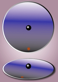 Animation illustrating a ball thrown on a rotating disc from the center to the edge. Viewed from the perspective of a stationary viewer on the disc, it appears to follow a curved path.