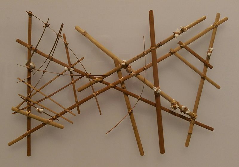 A Micronesian navigational chart from the Marshall Islands, made of wood, sennit fiber and cowrie shells